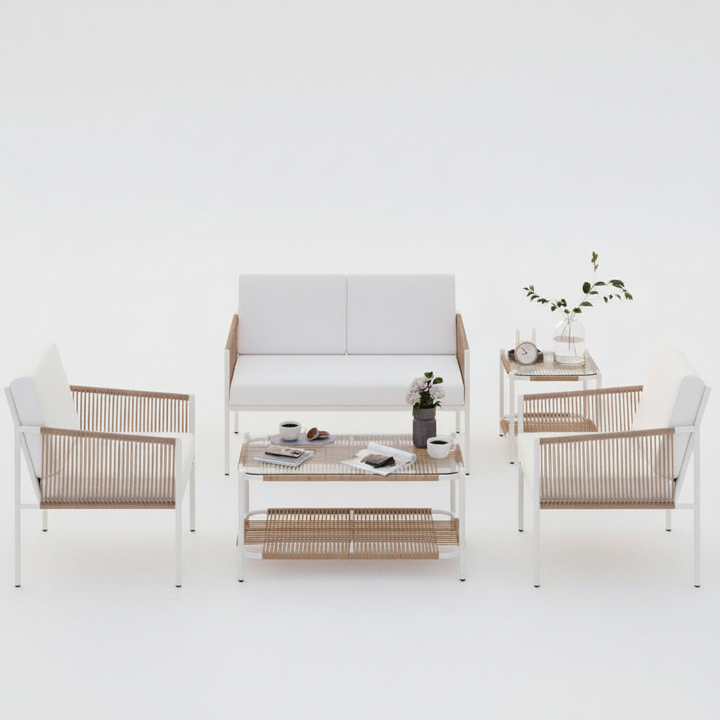 Outdoor Rattan Conversation Set Five Piece Patio Furniture