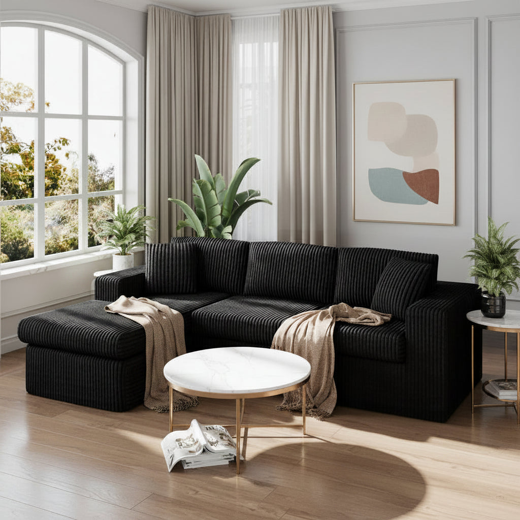 Cloud Modular Sectional Sofa L Shaped Corduroy Deep Seat