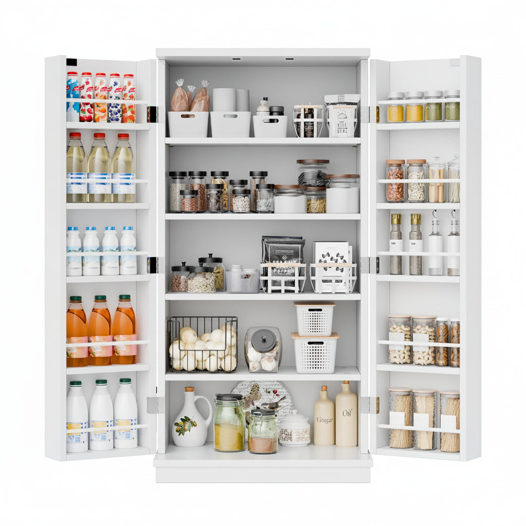 Walsunny 47-Inch Farmhouse Kitchen Pantry Storage Cabinet with Adjustable Shelves