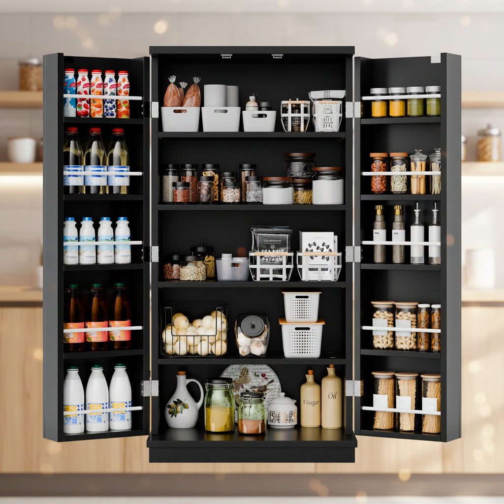 Walsunny 47-Inch Farmhouse Kitchen Pantry Storage Cabinet with Adjustable Shelves