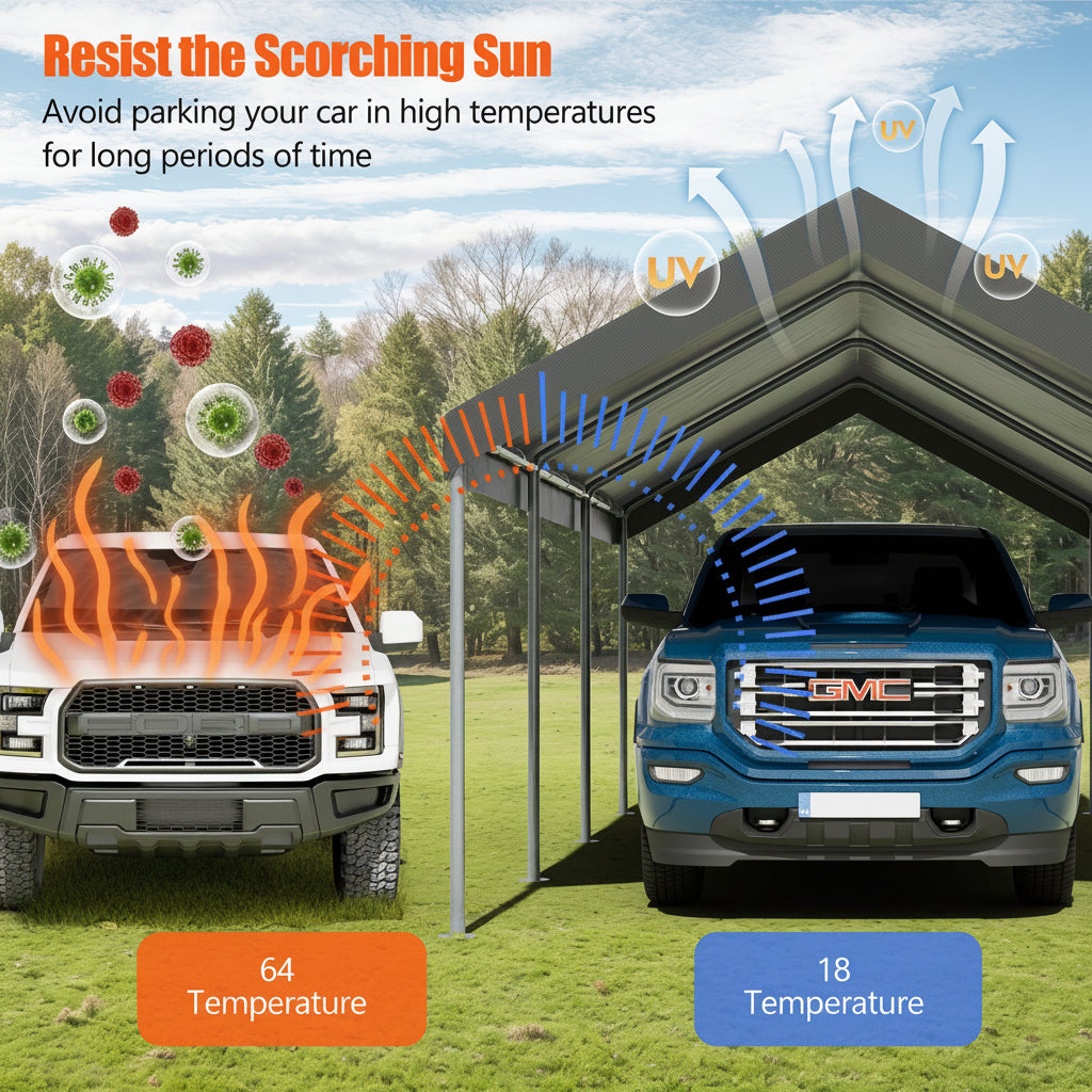 10' x 20' Heavy-Duty Carport Canopy with 180G PE Tarp