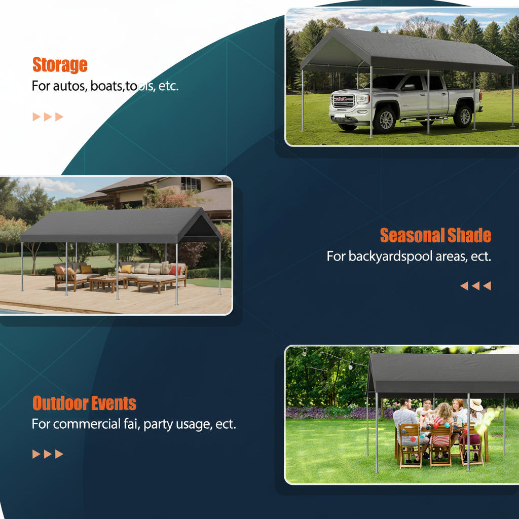 10' x 20' Heavy-Duty Carport Canopy with 180G PE Tarp