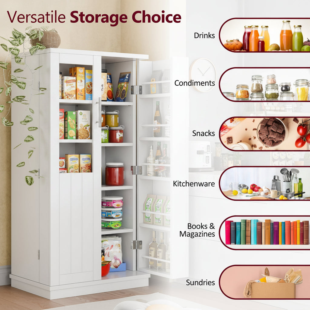 Walsunny 47-Inch Farmhouse Kitchen Pantry Storage Cabinet with Adjustable Shelves