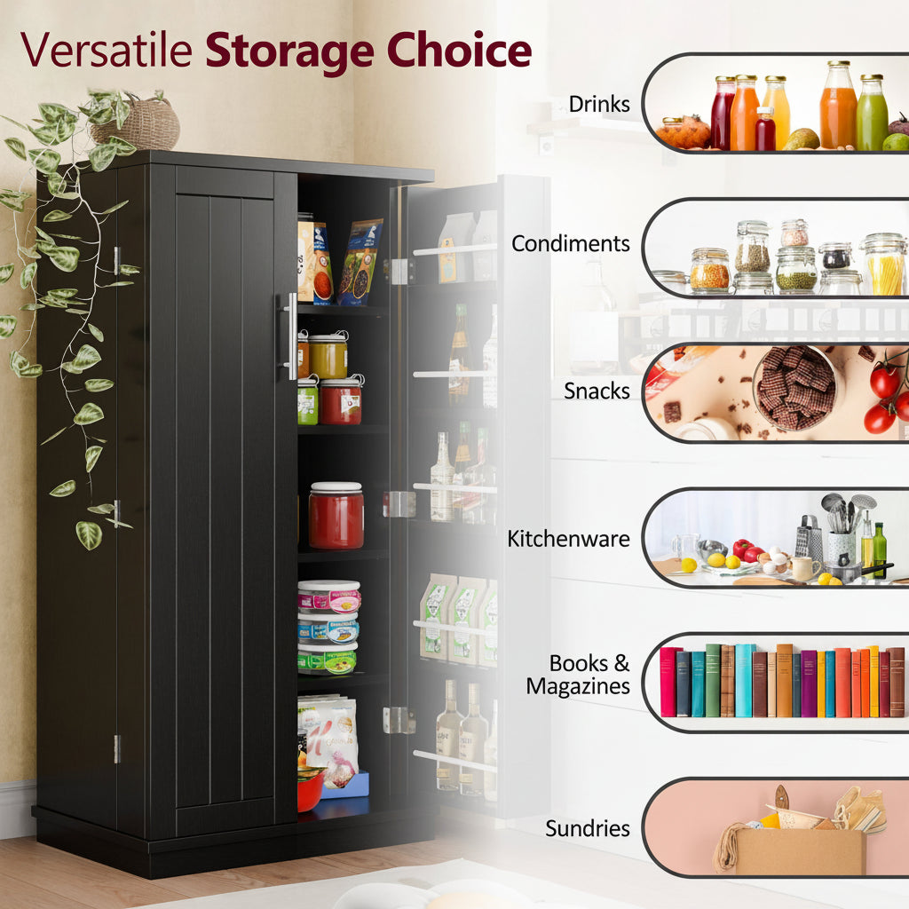 Walsunny 47-Inch Farmhouse Kitchen Pantry Storage Cabinet with Adjustable Shelves