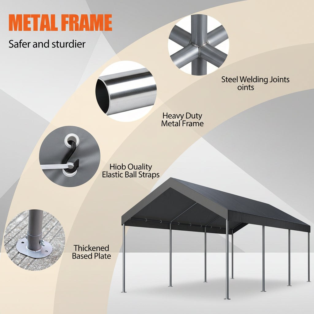 10' x 20' Heavy-Duty Carport Canopy with 180G PE Tarp