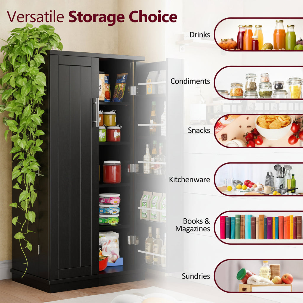 Walsunny 47-Inch Farmhouse Kitchen Pantry Storage Cabinet with Adjustable Shelves