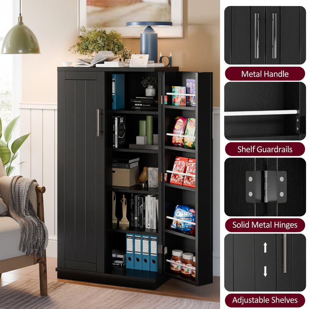 Walsunny 47-Inch Farmhouse Kitchen Pantry Storage Cabinet with Adjustable Shelves