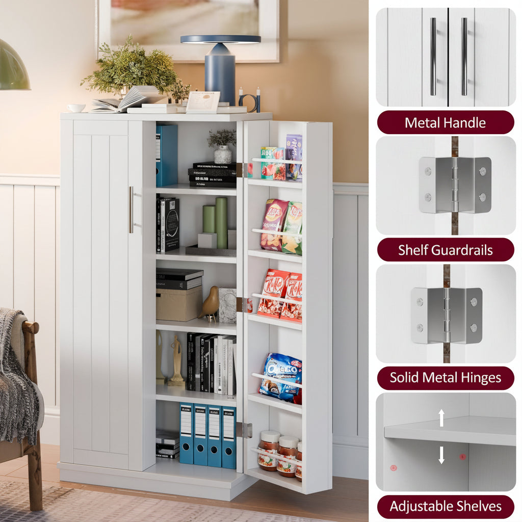 Walsunny 47-Inch Farmhouse Kitchen Pantry Storage Cabinet with Adjustable Shelves