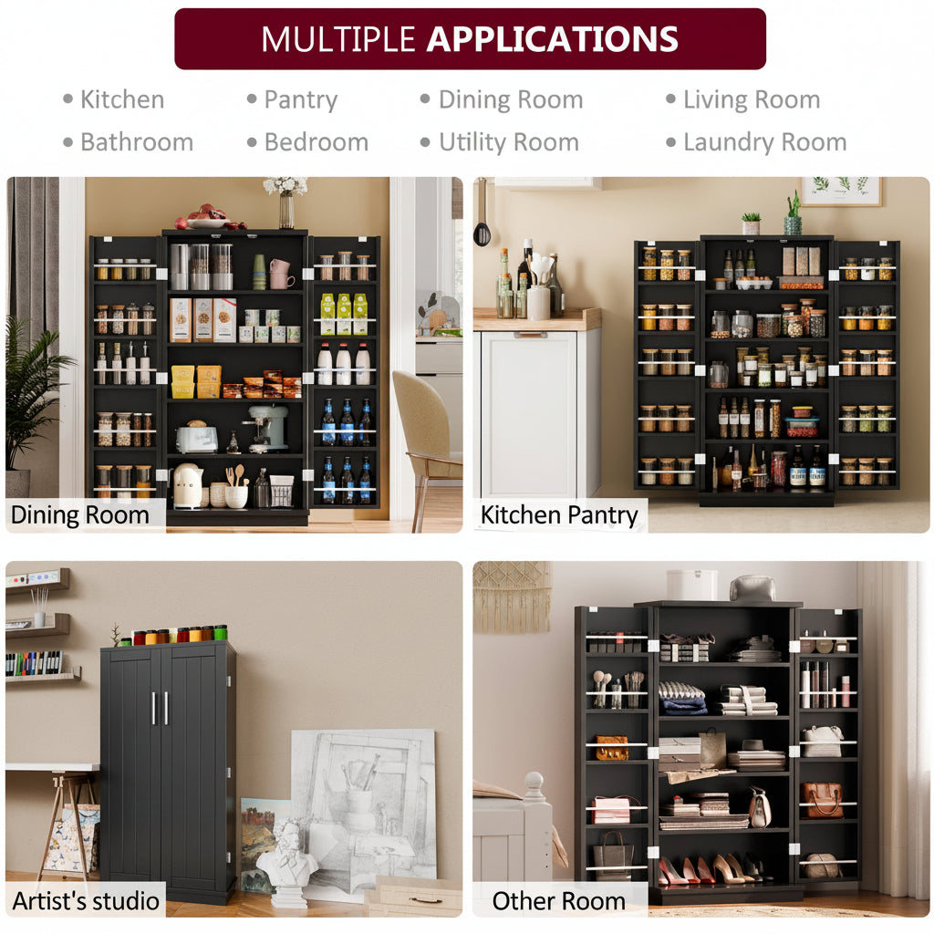Walsunny 47-Inch Farmhouse Kitchen Pantry Storage Cabinet with Adjustable Shelves
