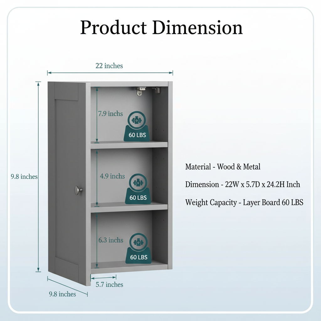 Bathroom Medicine Cabinet with Mirror, 2 Doors and 3 Open Storage Shelves