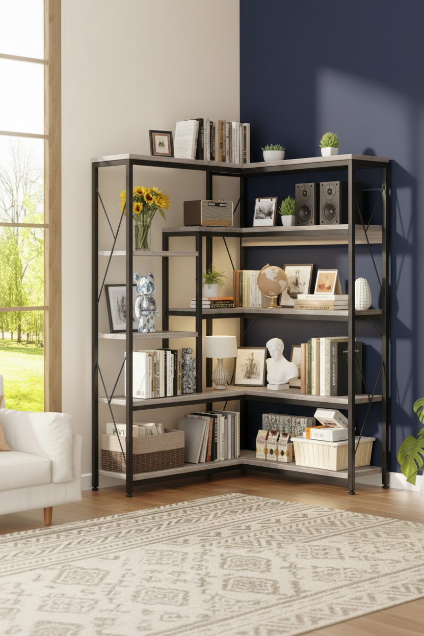 5-Tier L-Shaped Corner Bookshelf