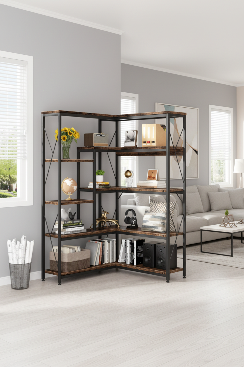 5-Tier L-Shaped Corner Bookshelf