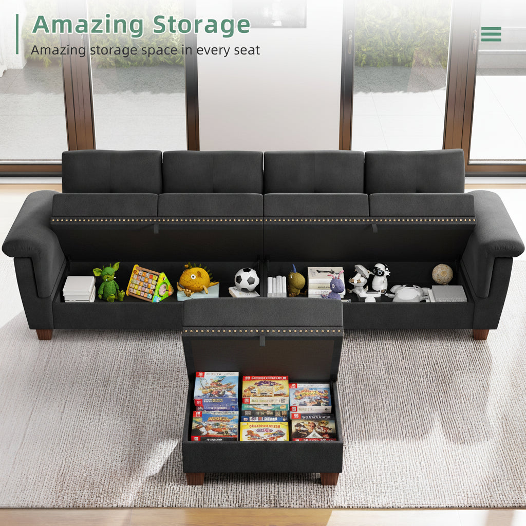 Modern L-Shaped 4-Seat Sectional Sofa With Large Storage Ottoman by Walsunny