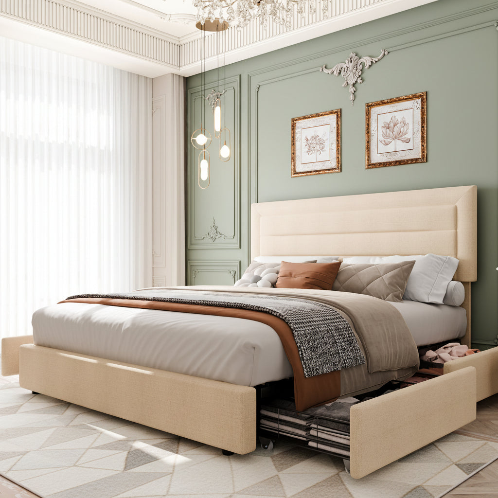 Platform Bed Frame with 4 Large Storage Drawers