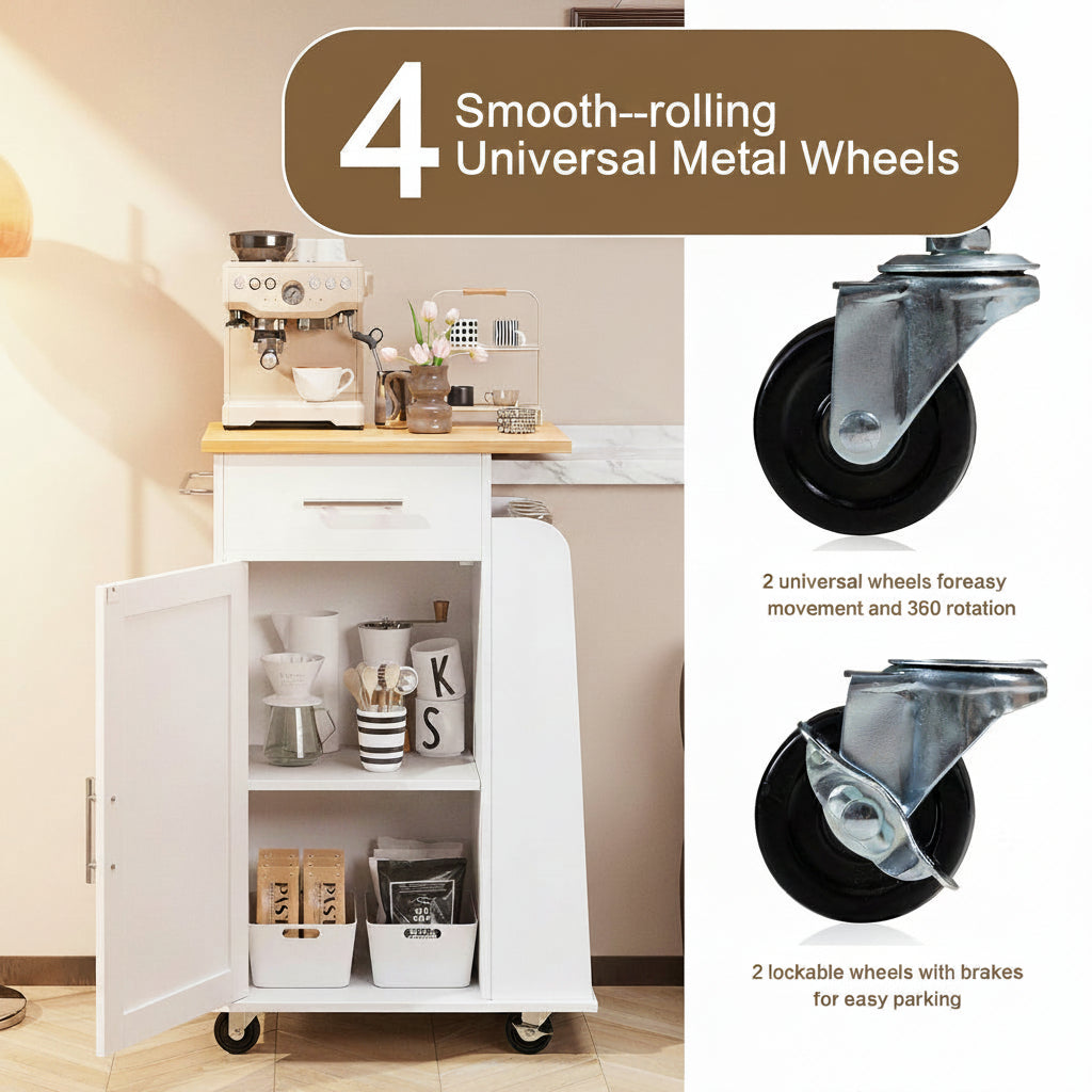 Rolling Kitchen Island Cart with Storage Cabinet
