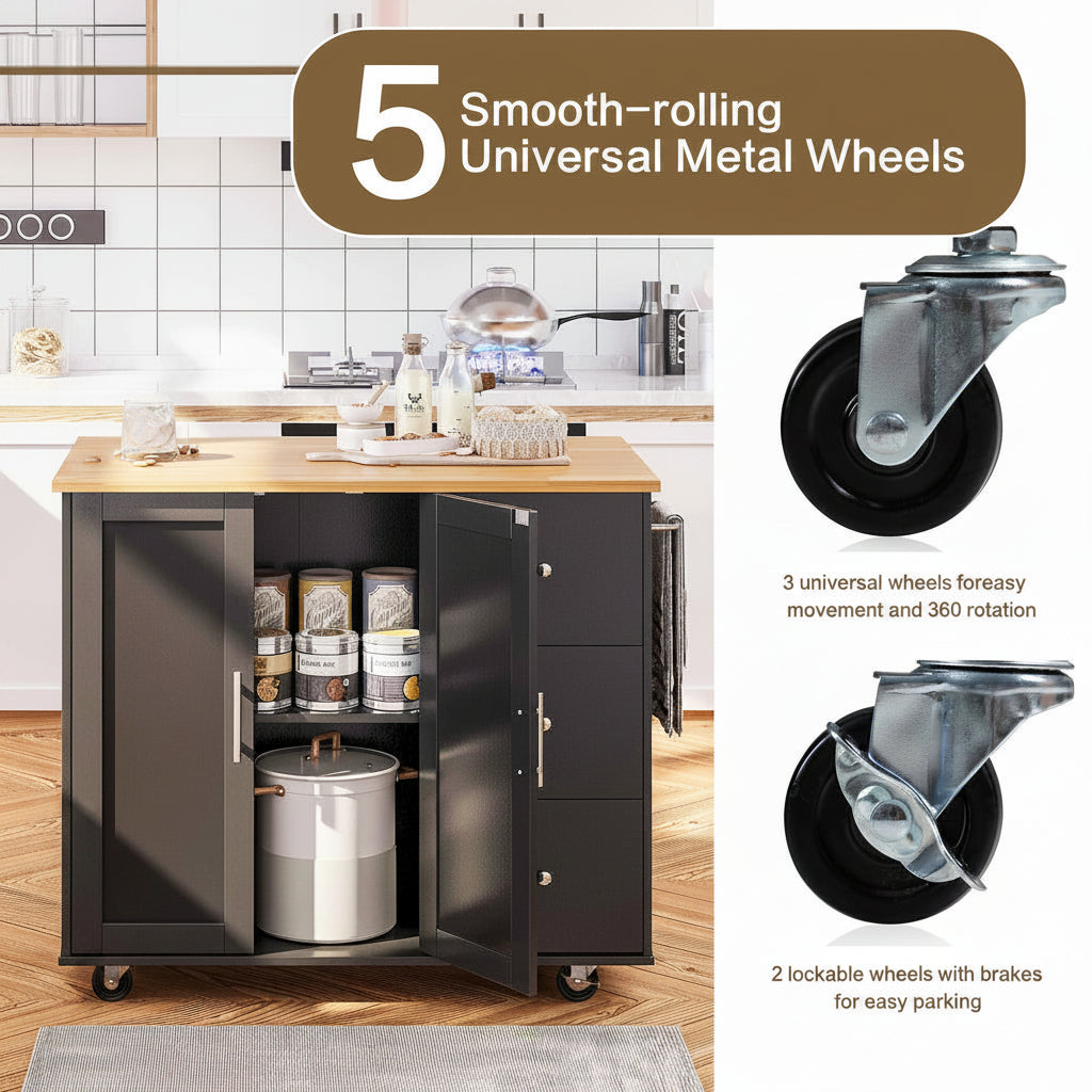39.7" Rolling Kitchen Island Table with Storage