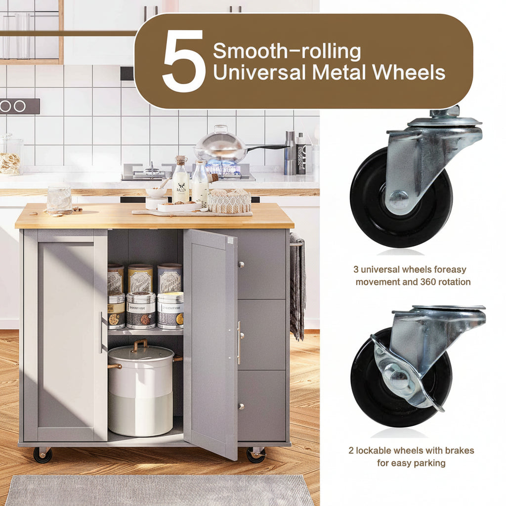 39.7" Rolling Kitchen Island Table with Storage