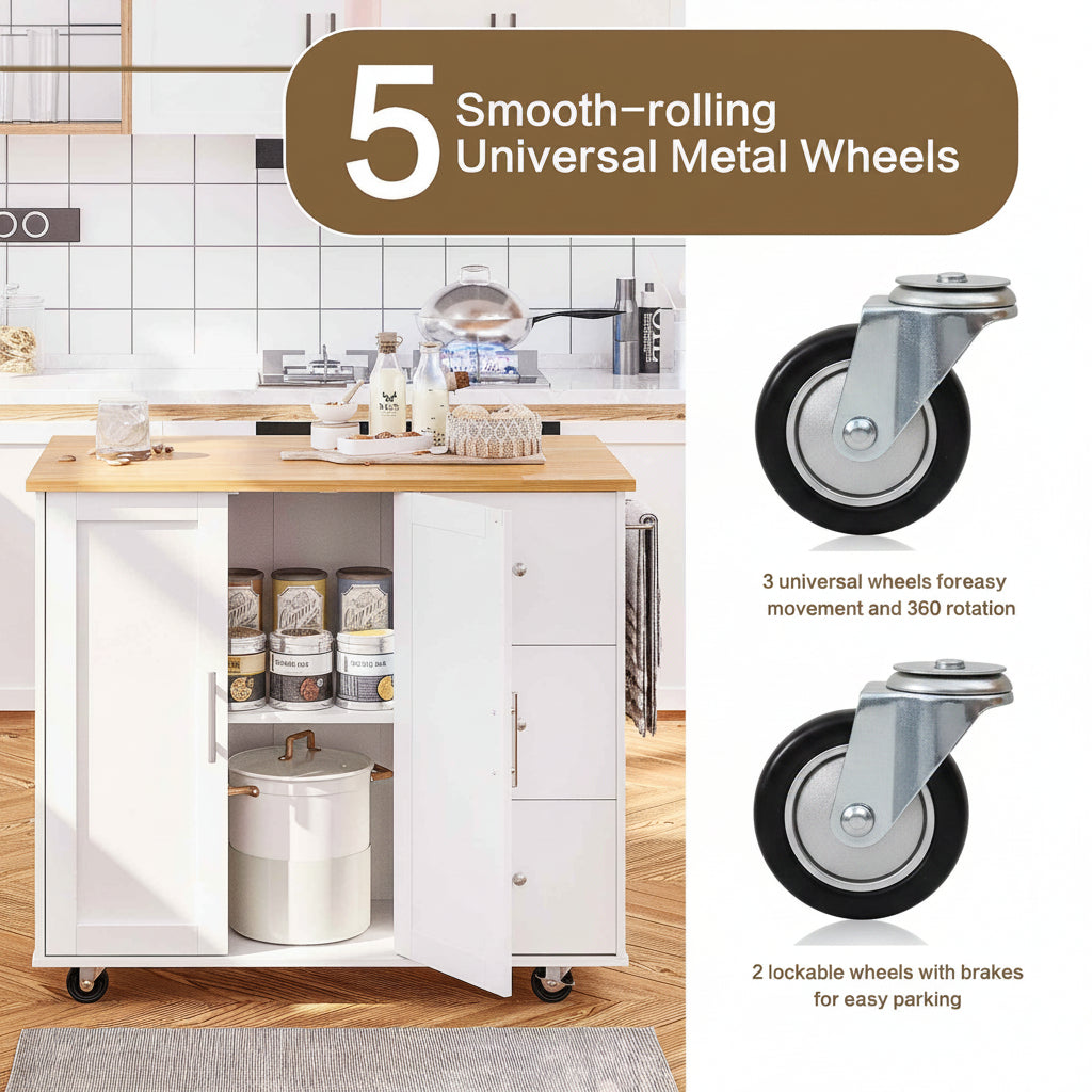 39.7" Rolling Kitchen Island Table with Storage