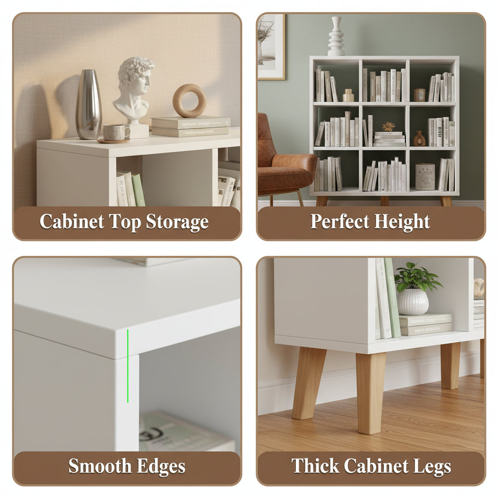 Wooden Open Shelf Bookcase, 3-Tier 7-Cube Storage Organizer with Legs