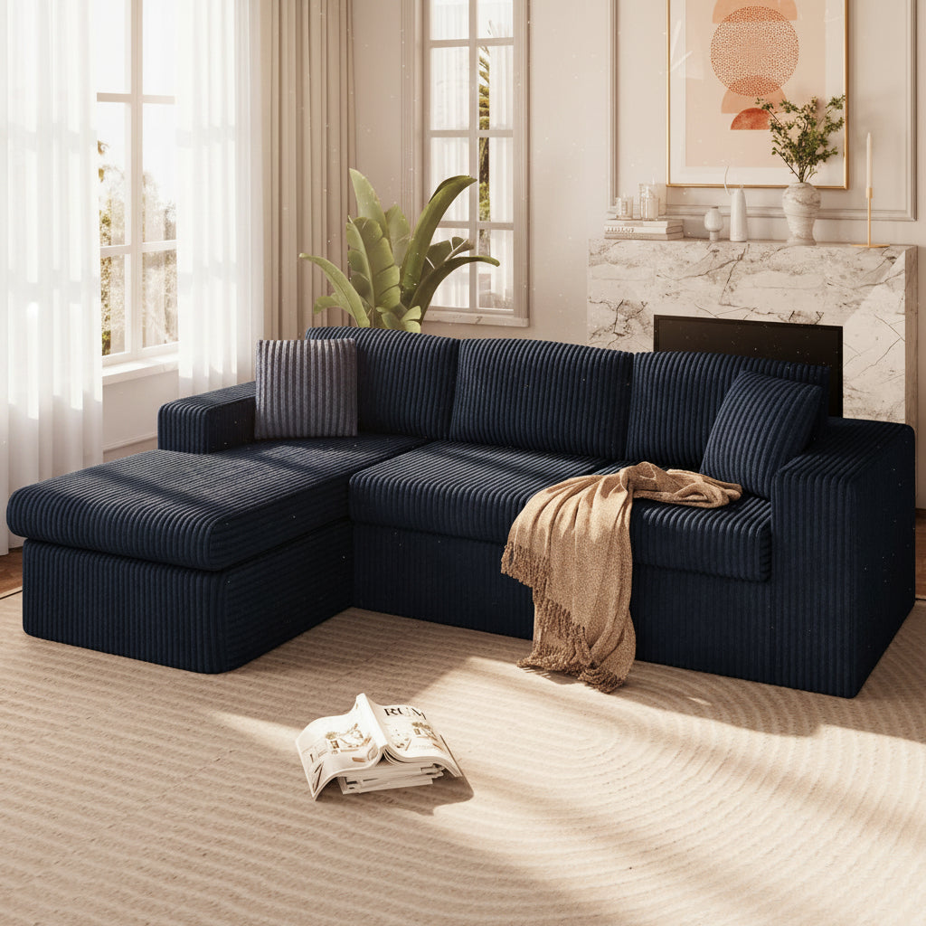 105" Cloud Modular Sectional Sofa, Deep Seat L-Shaped Corduroy Couch