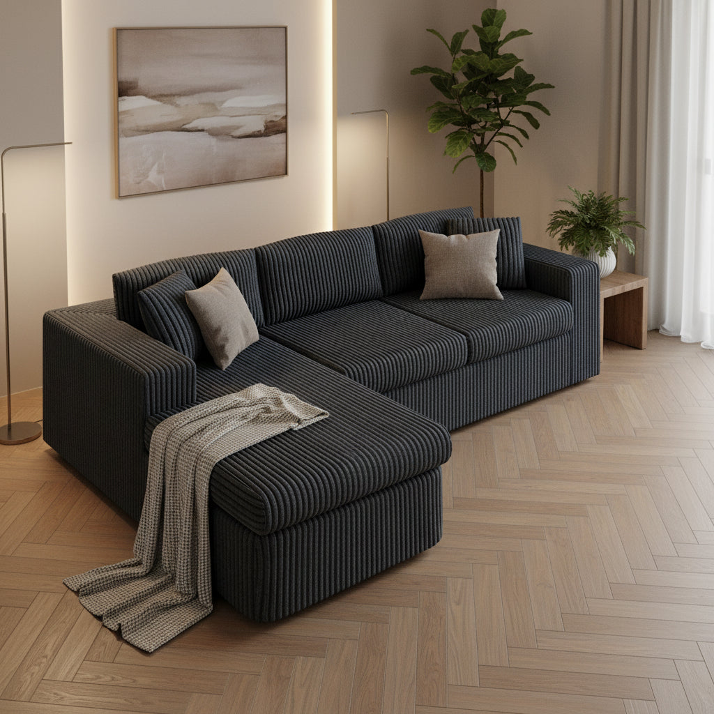 105" Cloud Modular Sectional Sofa, Deep Seat L-Shaped Corduroy Couch