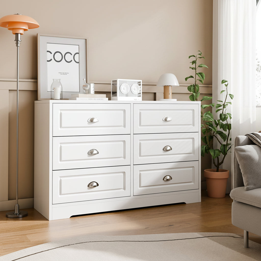 Walsunny Wide Wooden Double Dresser with 9 Storage Drawers