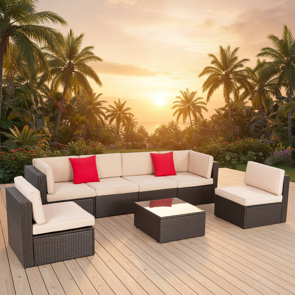7-Piece Outdoor PE Wicker Sectional Sofa Set