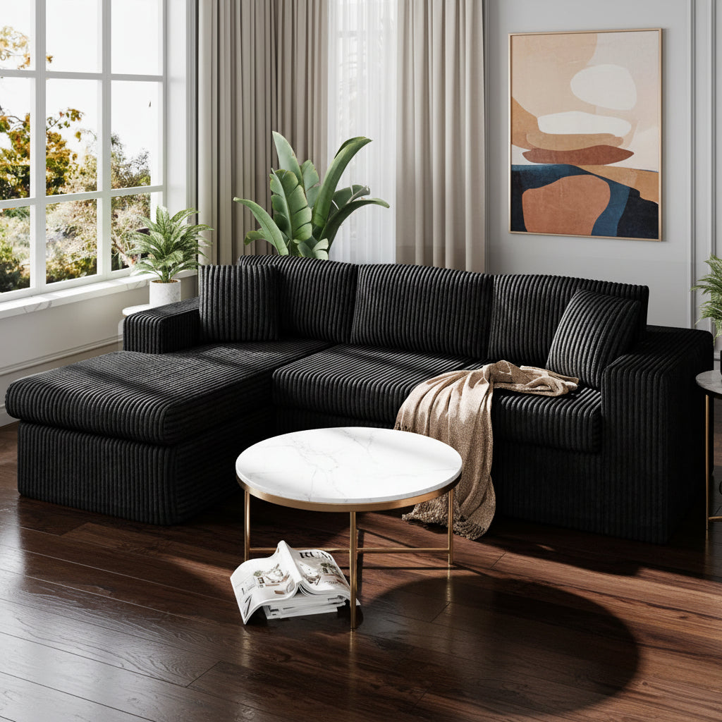 105" Cloud Modular Sectional Sofa, Deep Seat L-Shaped Corduroy Couch