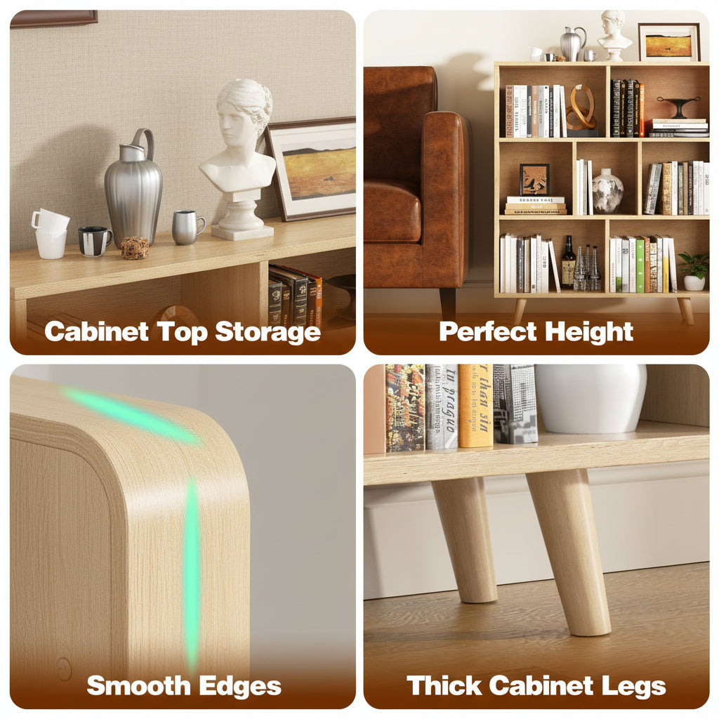Wooden Open Shelf Bookcase, 3-Tier 7-Cube Storage Organizer with Legs