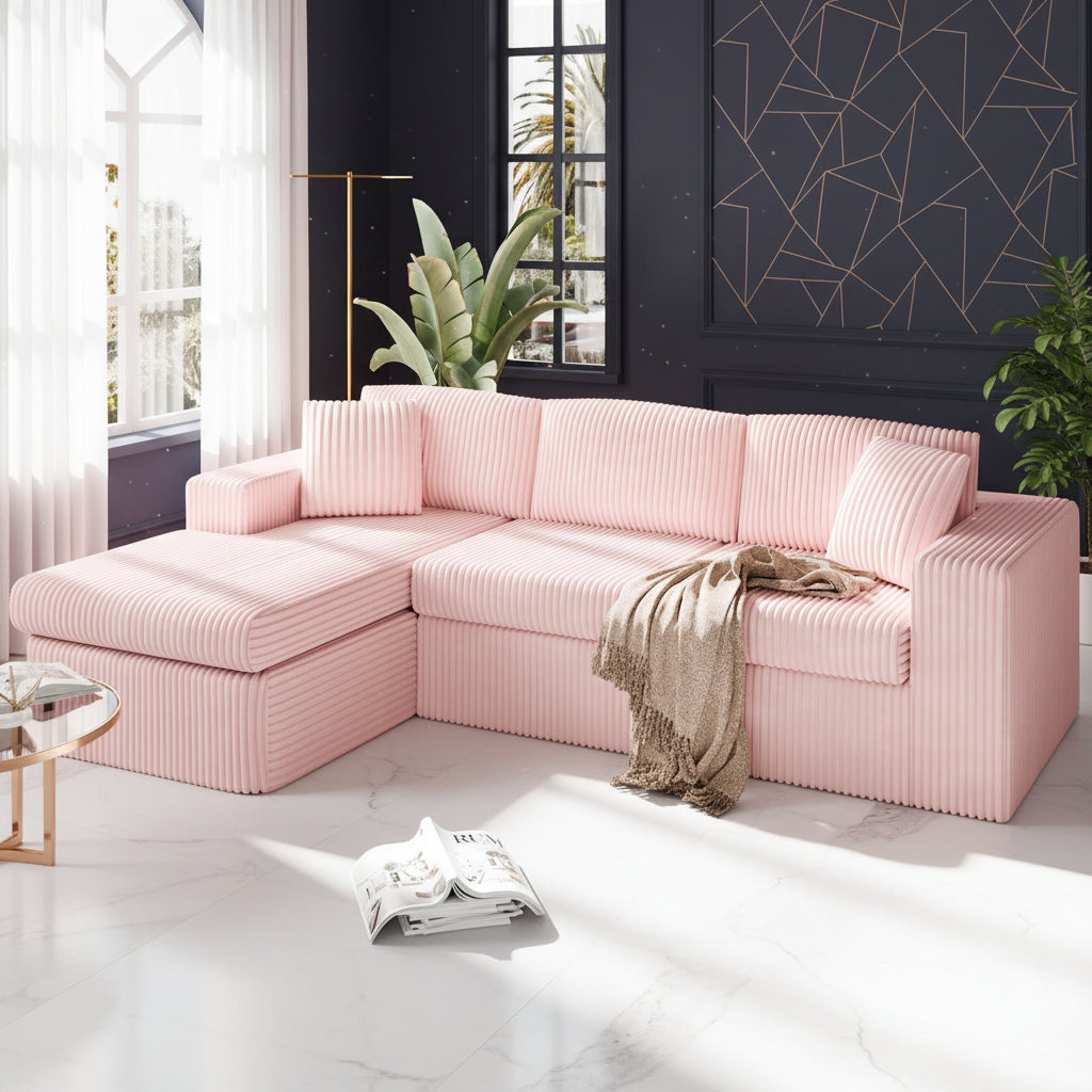 105" Cloud Modular Sectional Sofa, Deep Seat L-Shaped Corduroy Couch
