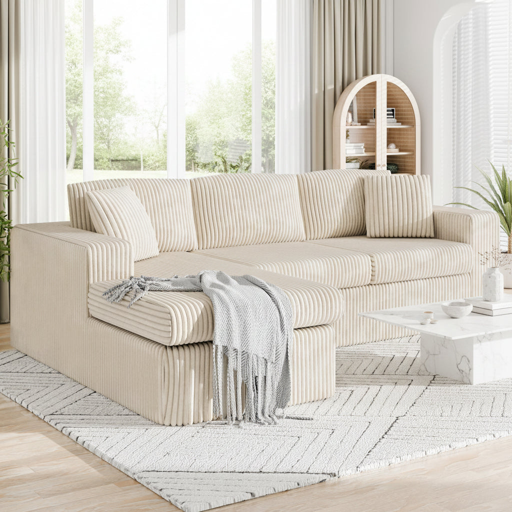 105" Cloud Modular Sectional Sofa, Deep Seat L-Shaped Corduroy Couch