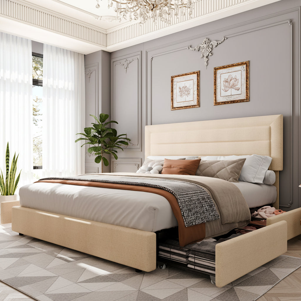Platform Bed Frame with 4 Large Storage Drawers