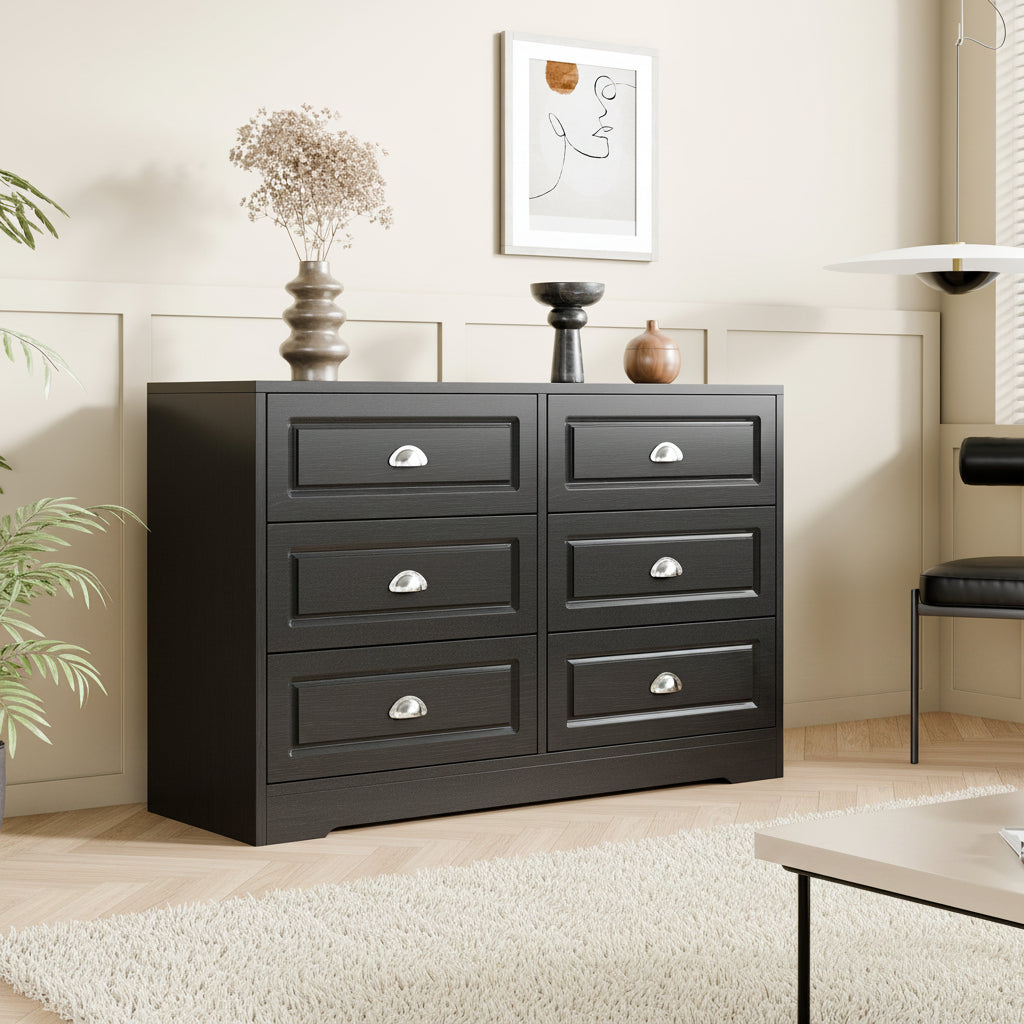 Walsunny Wide Wooden Double Dresser with 9 Storage Drawers
