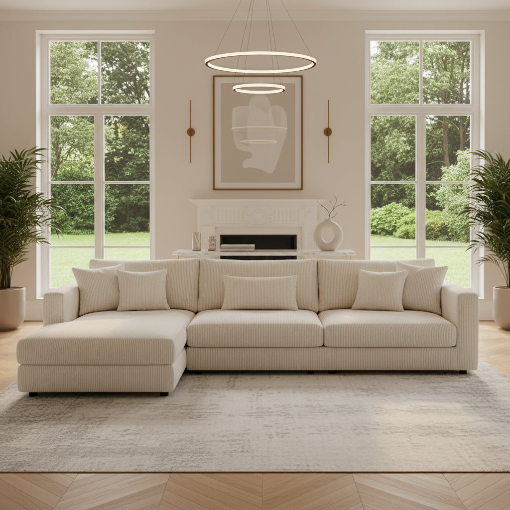 105" Cloud Modular Sectional Sofa, Deep Seat L-Shaped Corduroy Couch