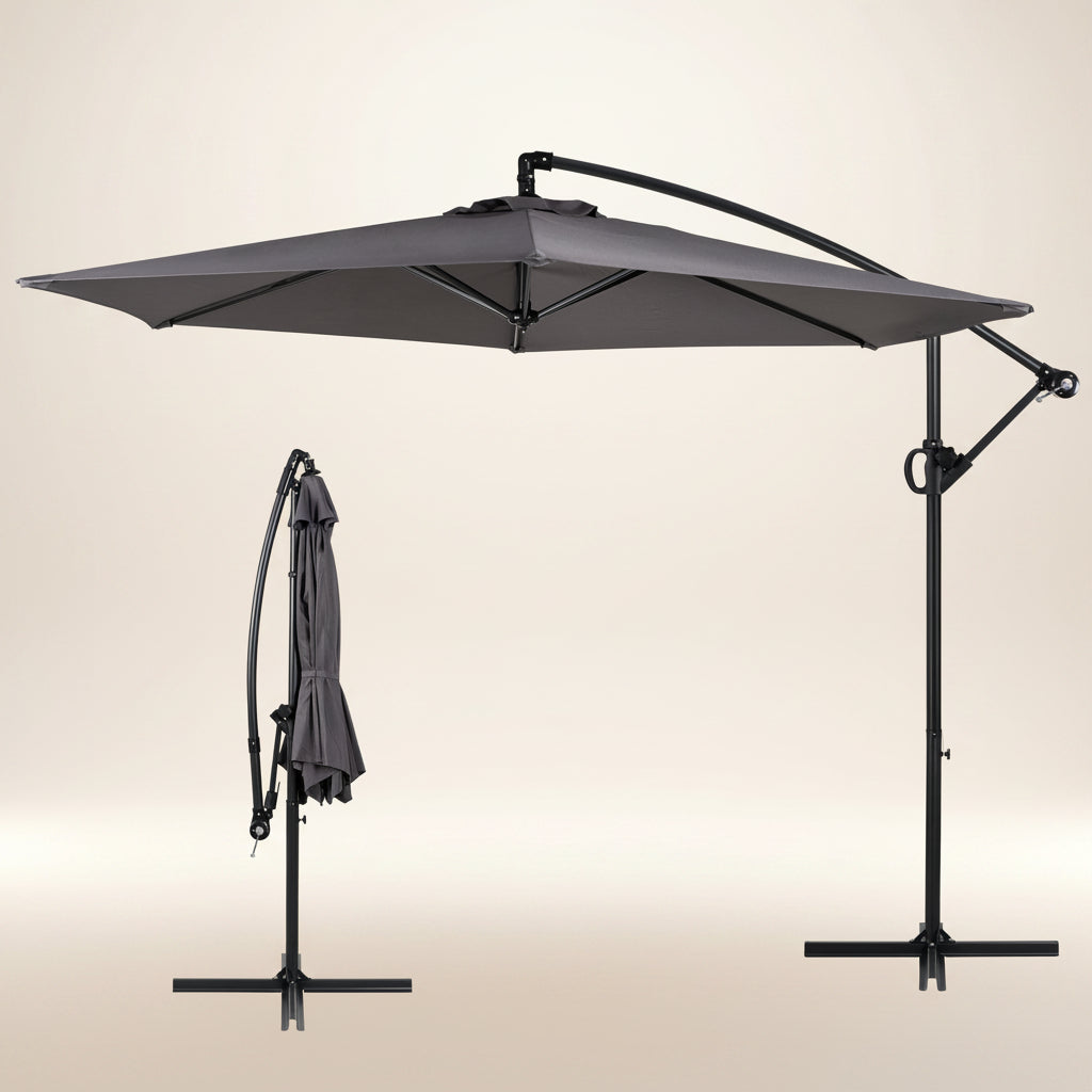 Walsunny Patio Offset Umbrella with Easy Tilt Adjustment, Crank Handle, Cross Base and 8-Rib Canopy