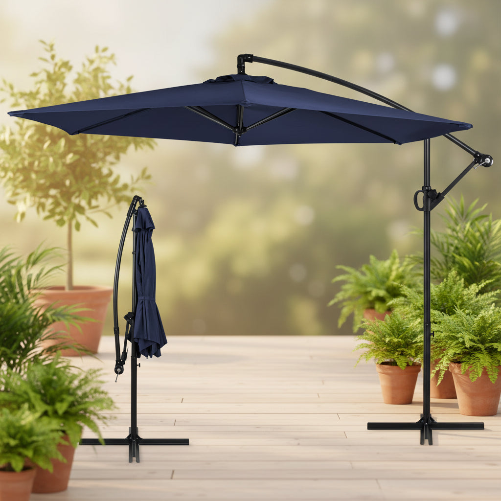 Walsunny Patio Offset Umbrella with Easy Tilt Adjustment, Crank Handle, Cross Base and 8-Rib Canopy