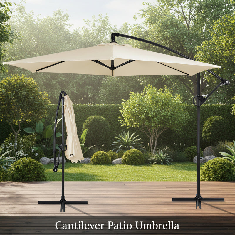 Walsunny Patio Offset Umbrella with Easy Tilt Adjustment, Crank Handle, Cross Base and 8-Rib Canopy