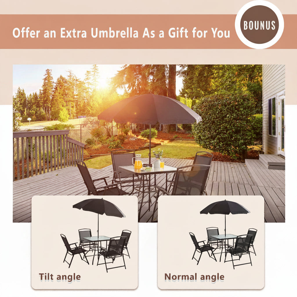 6-Piece Outdoor Folding Dining Set with Umbrella