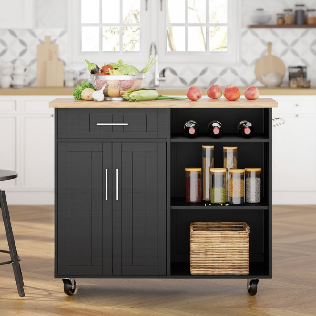 42" Kitchen Island Cart with Solid Wood Top
