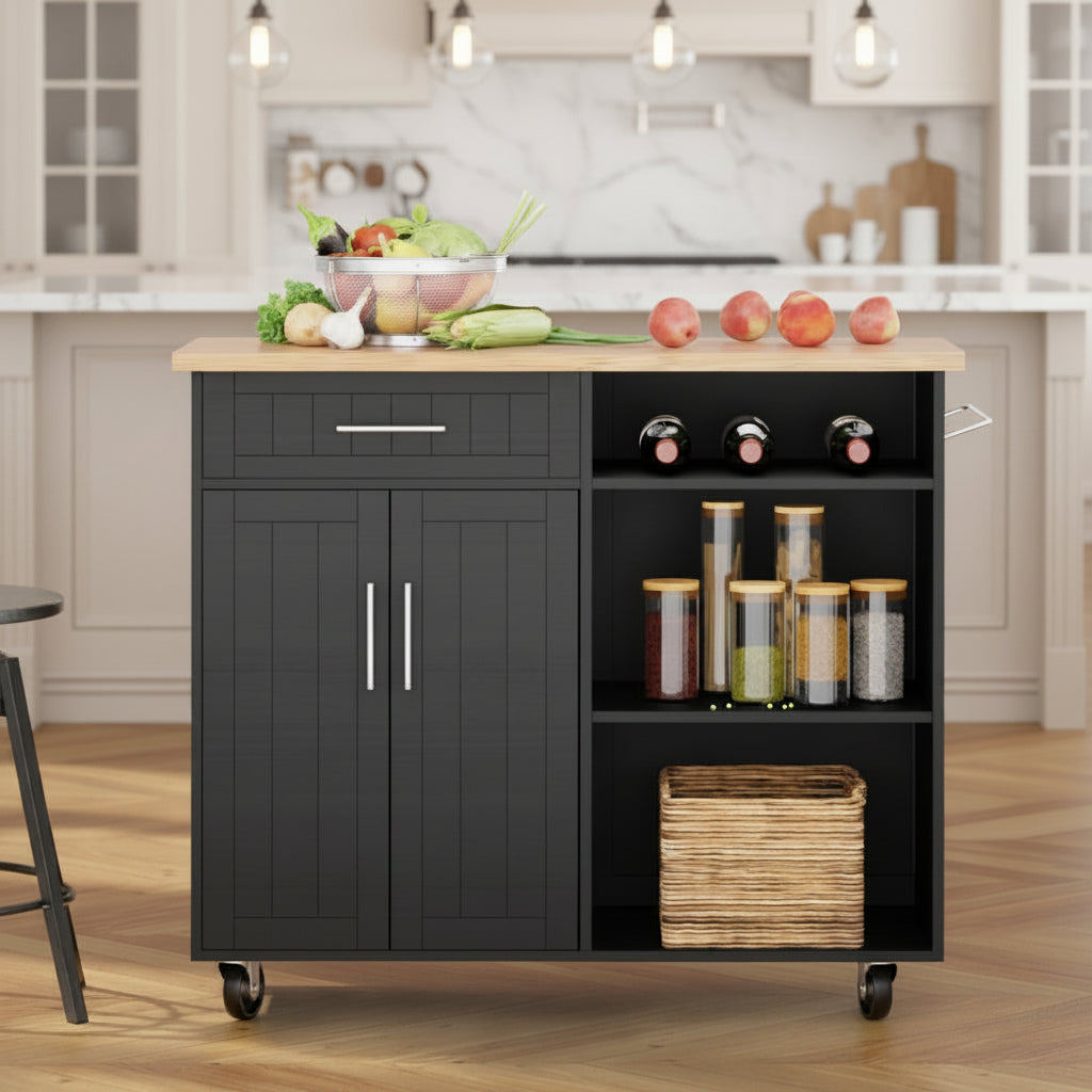 Kitchen Island Cart Solid Wood Top Forty Two Inch Storage