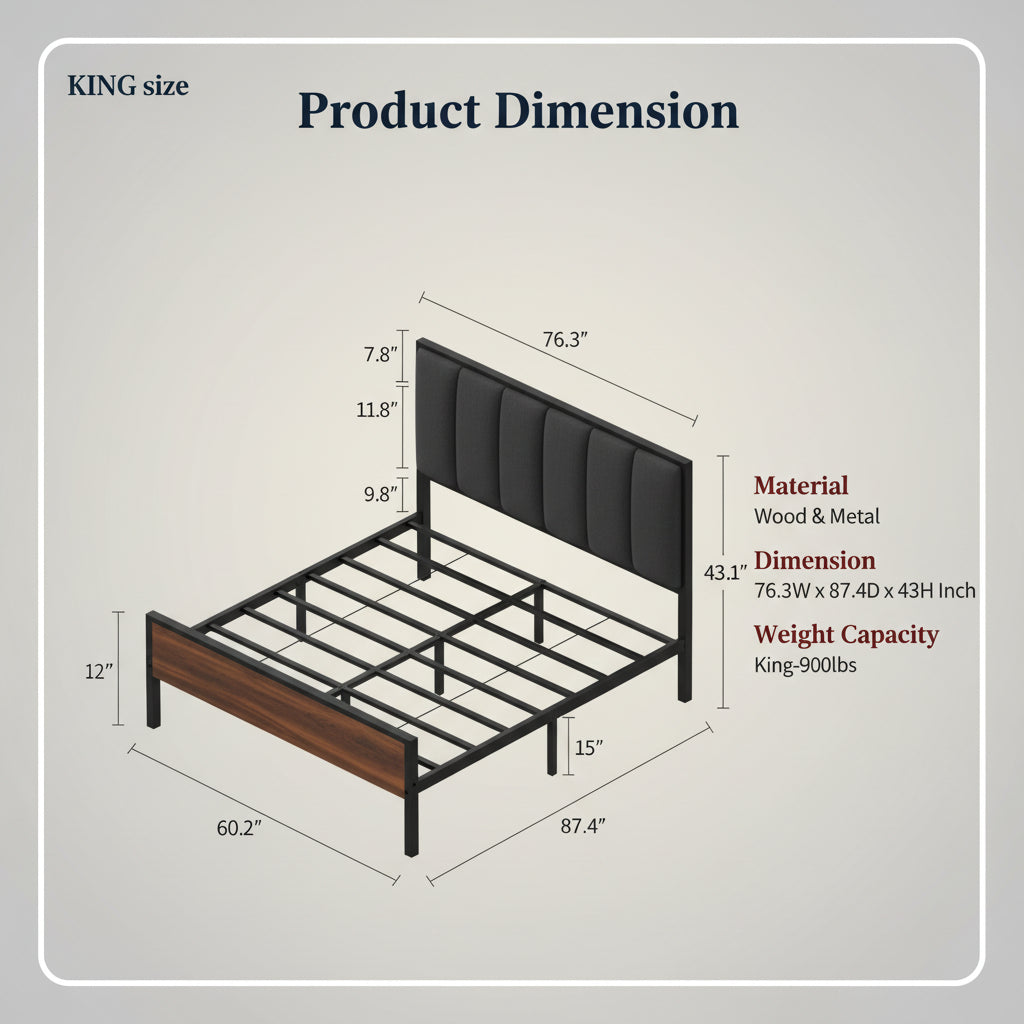 Modern Metal Platform Bed Frame with LED Lights and 2 Storage Drawers