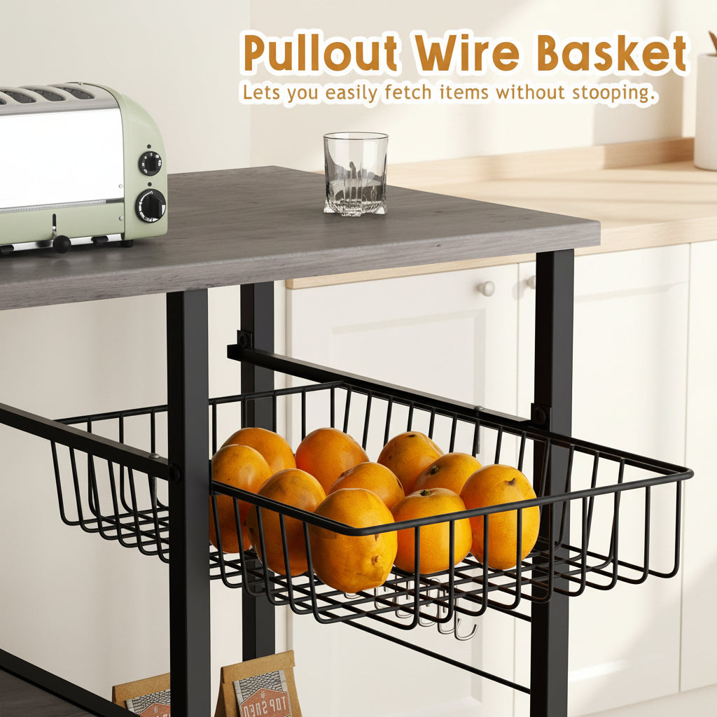 4-Tier Kitchen Bakers Rack with Storage, Coffee Bar Cabinet Station, Microwave Stand Shelf Organizer, Rustic Wood Kitchen Storage Table