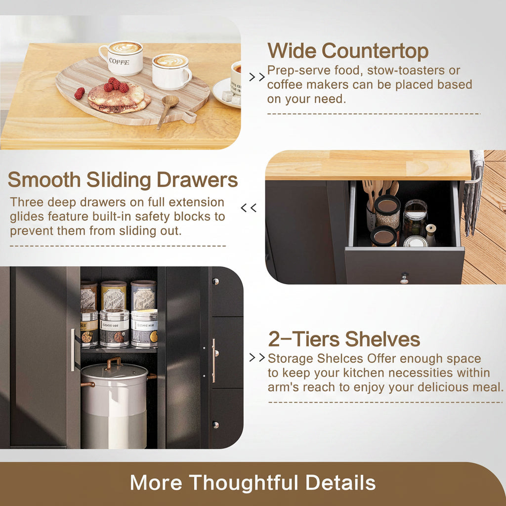 39.7" Rolling Kitchen Island Table with Storage