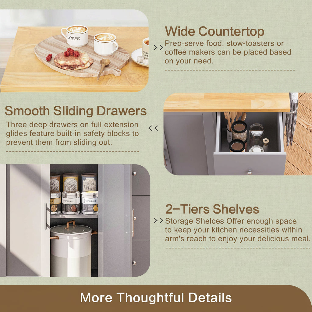39.7" Rolling Kitchen Island Table with Storage