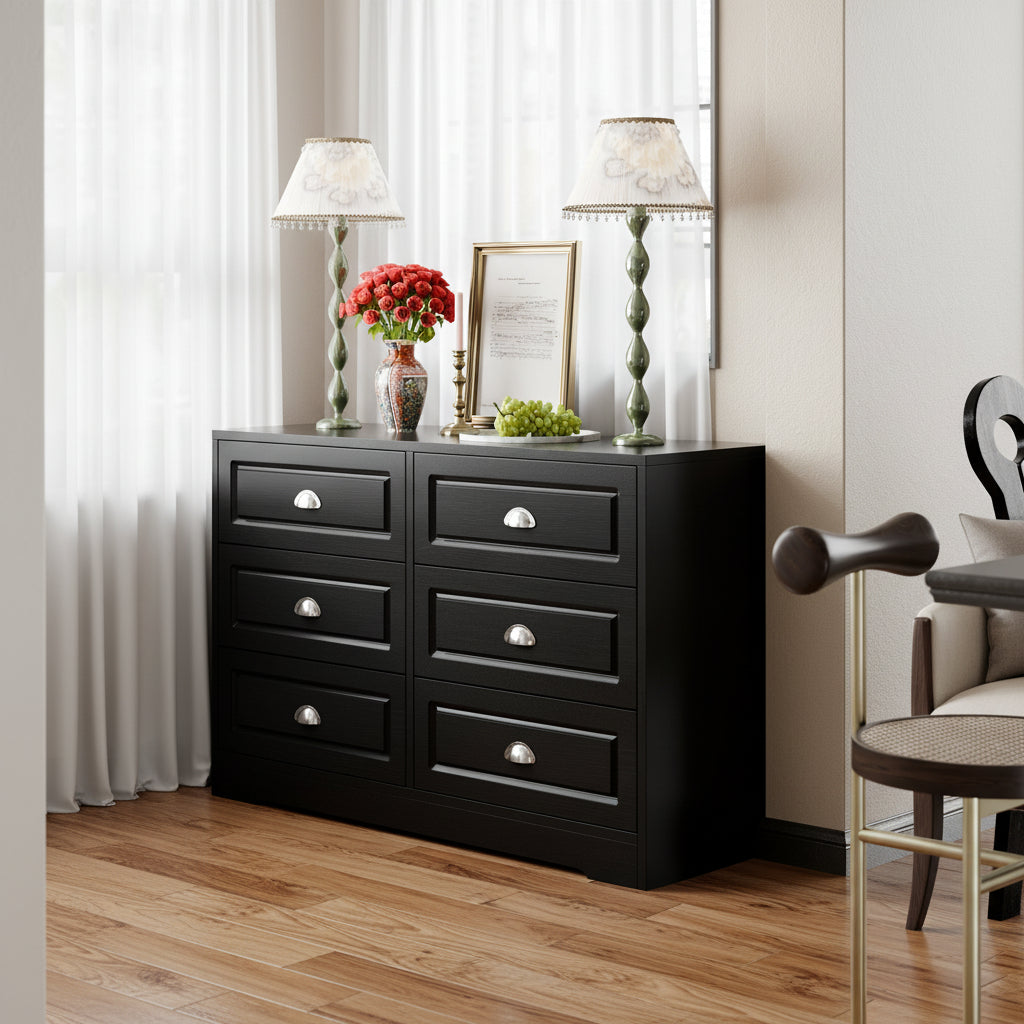 Walsunny Wide Wooden Double Dresser with 9 Storage Drawers