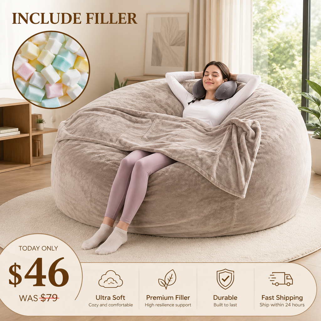 3FT/4FT/5FT/Jumbo Bean Bag Chair – An extendable bean bag sofa filled with soft memory foam and wrapped in cozy flannel fabric, offering durable comfort and relaxed seating for any living space.