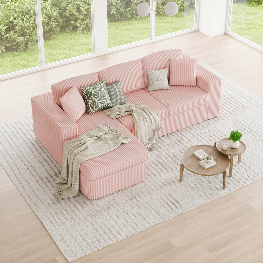 105" Cloud Modular Sectional Sofa, Deep Seat L-Shaped Corduroy Couch