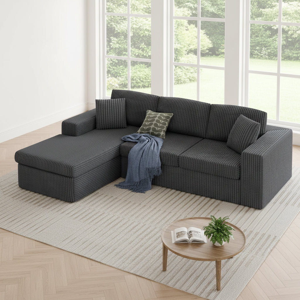 105" Cloud Modular Sectional Sofa, Deep Seat L-Shaped Corduroy Couch