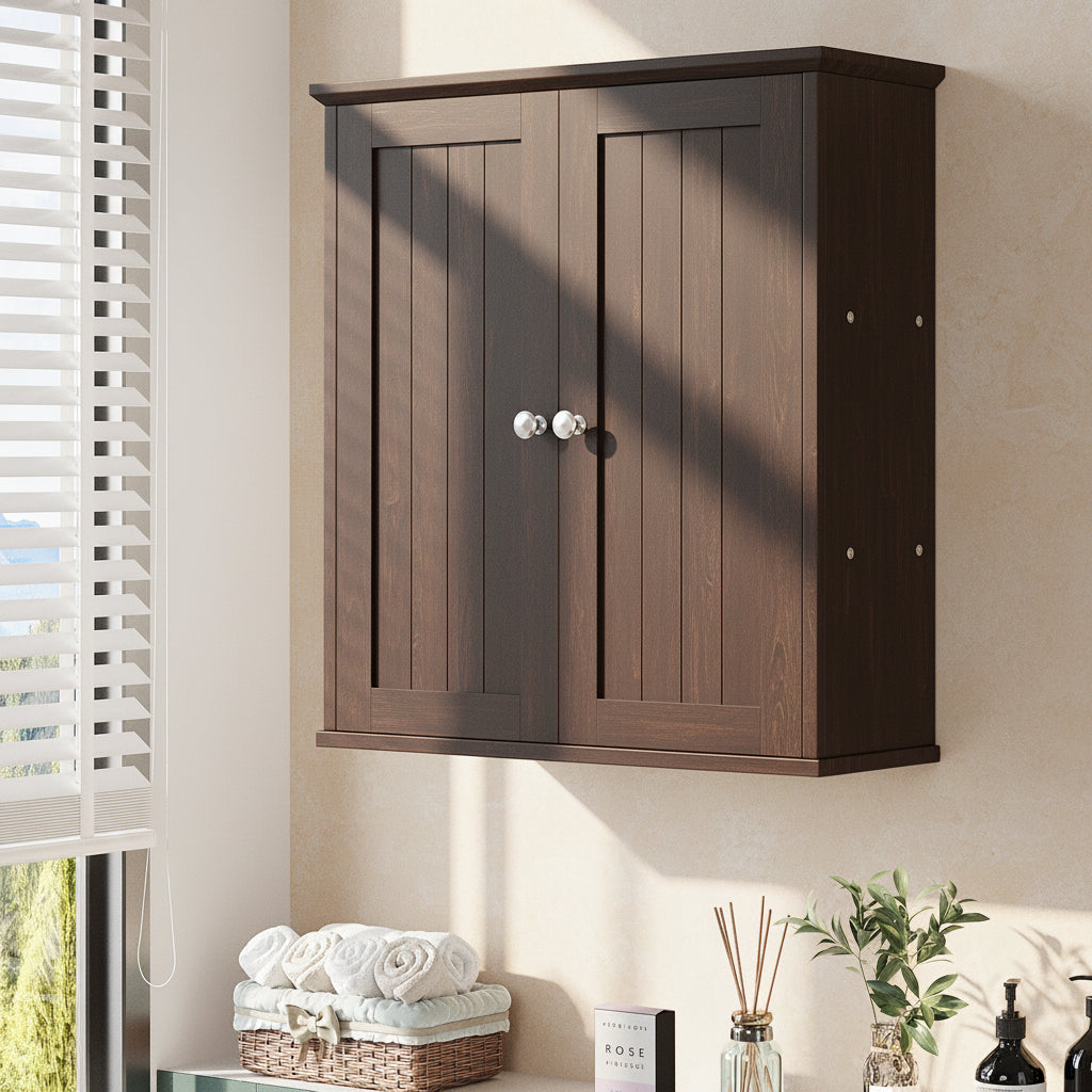 Bathroom Wall-Mounted Cabinet with 2 Doors and Storage Shelves