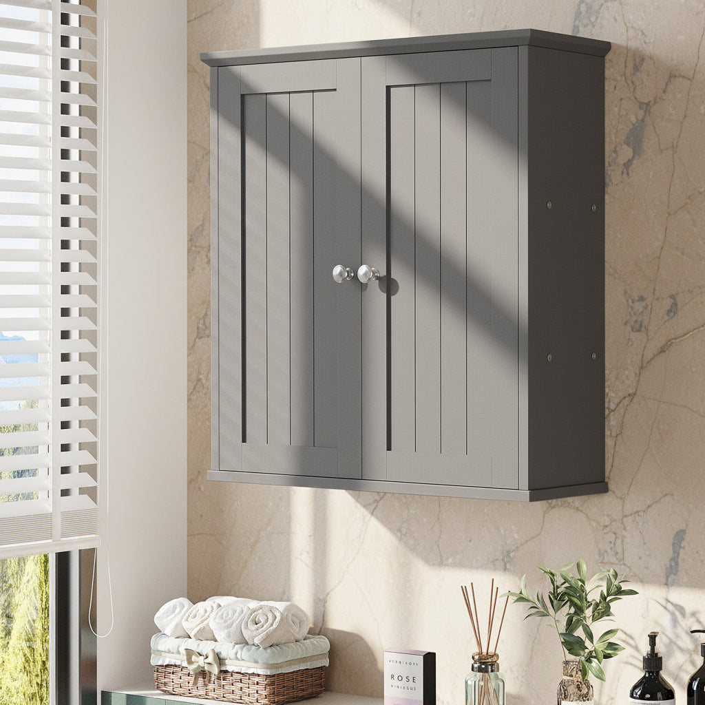 Bathroom Wall-Mounted Cabinet with 2 Doors and Storage Shelves